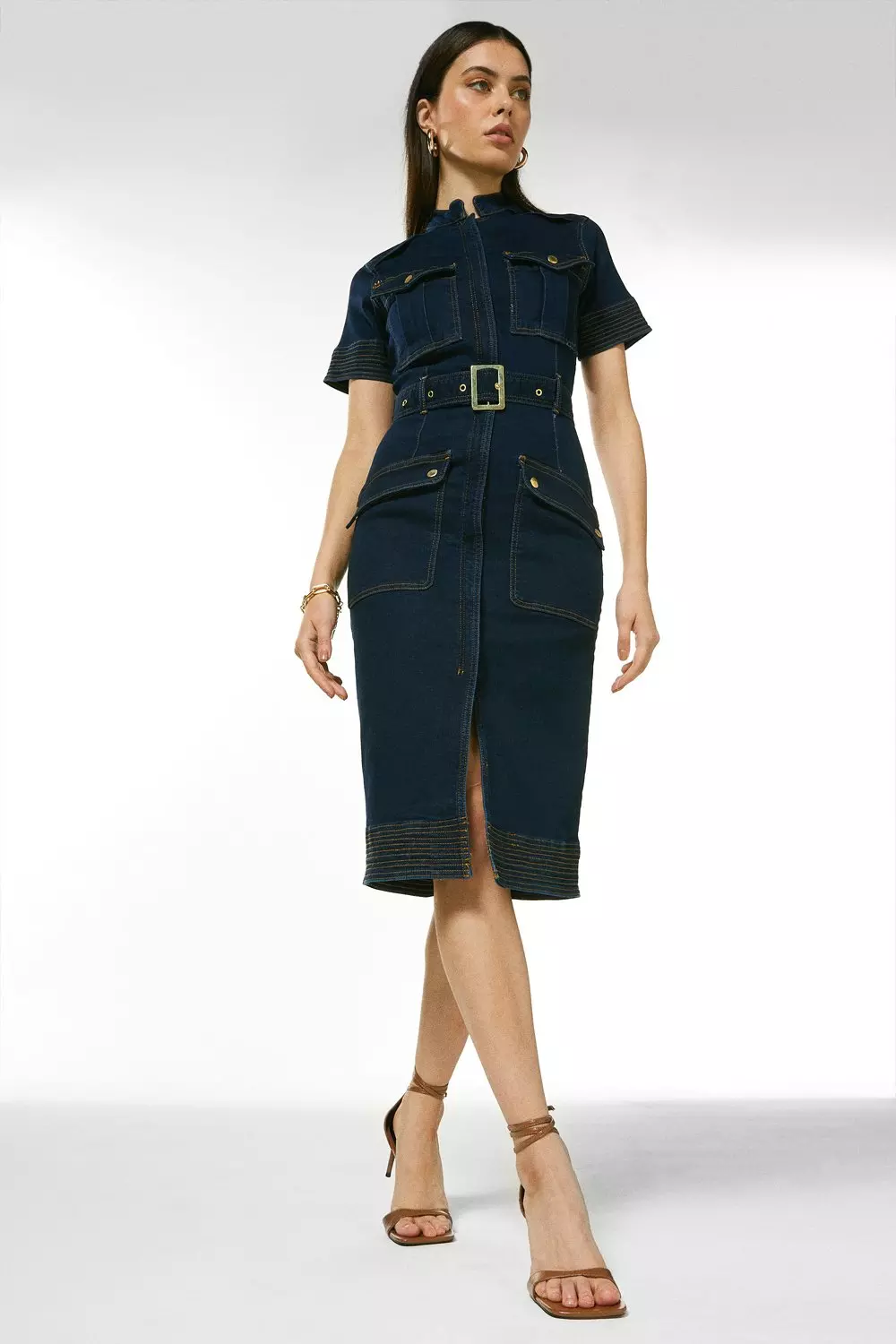 Belted jean outlet dress